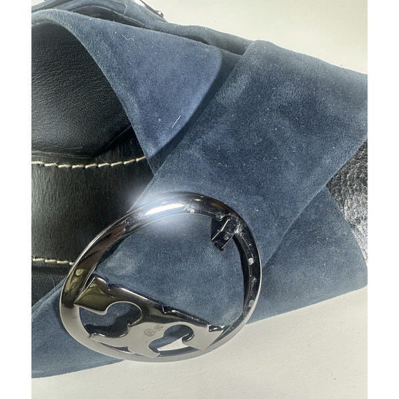 Tory Burch Grant Suede Sandal Open Toe Criss Cross Slides Midnight Blue 7.5 M - Picture 10 of 16